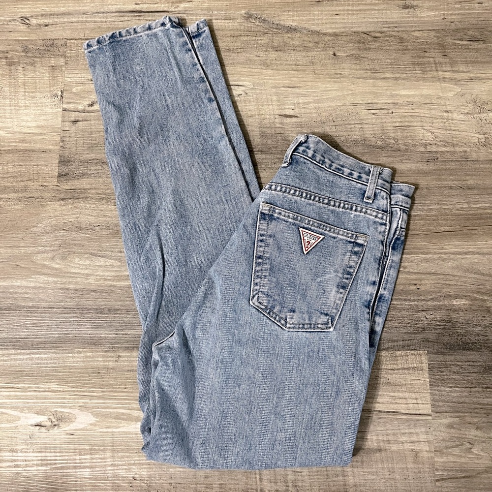 vintage guess faded high waisted straight leg mom jean